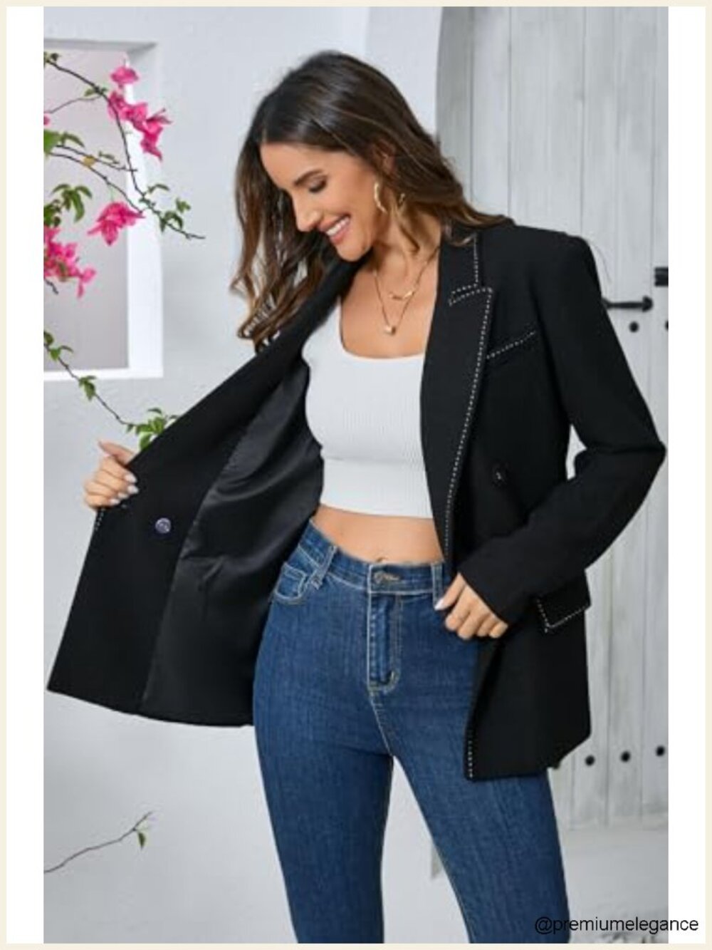 Women's Double-Breasted Blazer Suit Jacket Oversized Viscose Blend Work Office - Picture 2 of 4